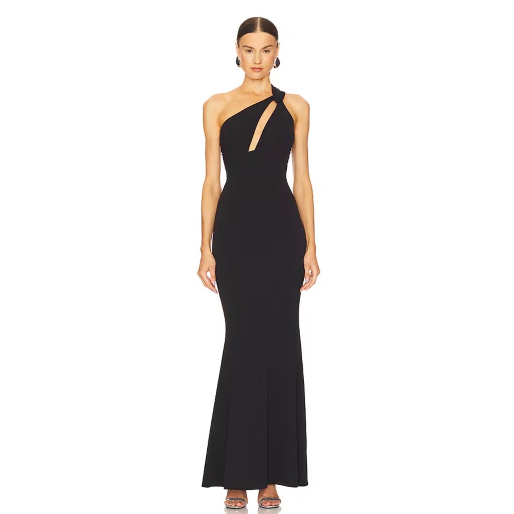Katie May Edgy Gown Women Large Black One Shoulder Cutout Formal Evening Dress